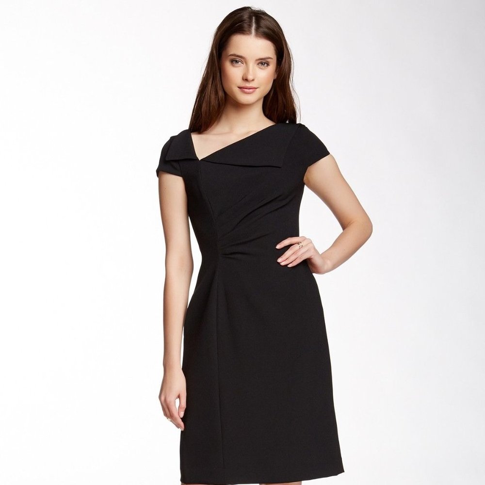 Tahari Black Asymmetrical Collar Dress